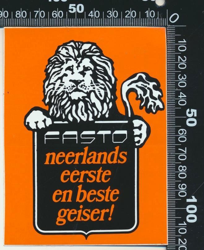 Sticker: Fasto - Neerlands eerste en beste geiser, Verzamelen, Stickers, Zo goed als nieuw, Bedrijf of Vereniging, Ophalen of Verzenden