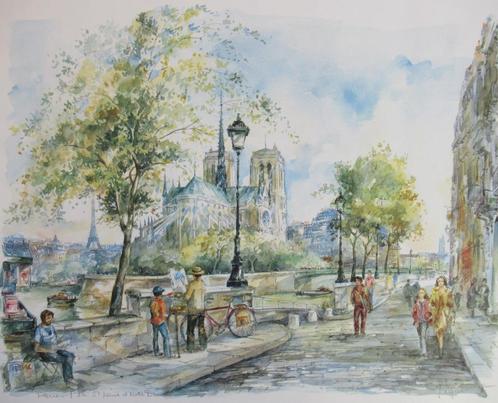Jegai (XXe eeuw): de Notre Dame vanaf Île St. Louis, Antiek en Kunst, Kunst | Schilderijen | Klassiek, Ophalen of Verzenden
