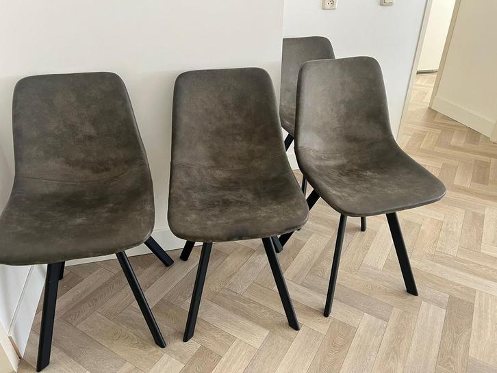 Eetkamerstoelen Kunstleer, Zwart Metaal - Den Haag, Huis en Inrichting, Stoelen, Gebruikt, Vier, Kunststof, Zwart, Ophalen