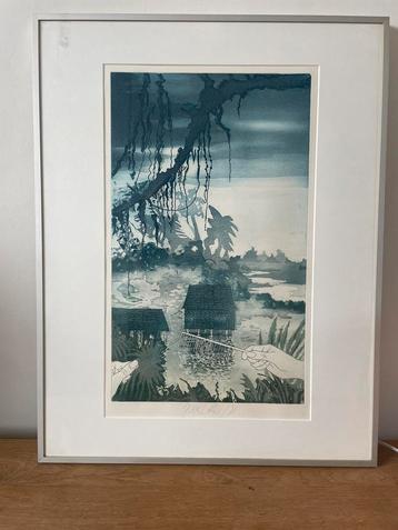 Litho Sjoerd Bakker “Thais huisje” 1986 Handgesigneerd beschikbaar voor biedingen