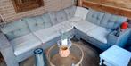 Steigerhouten hoekbank met kussens, Ophalen, Gebruikt