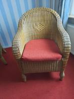Grote rieten fauteuil met leuningen en zitkussen Z.G.A.N, Riet of Rotan, Minder dan 75 cm, Zo goed als nieuw, 50 tot 75 cm