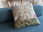 Dipdii Textiles kussen zijde en katoen katha fair trade, Ophalen of Verzenden, Zo goed als nieuw, Groen, Vierkant