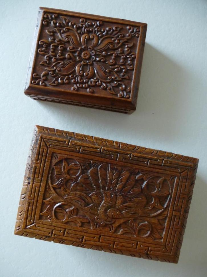 Twee teakhouten doosjes - Nederlands Indië, Antiek en Kunst, Antiek | Woonaccessoires, Verzenden