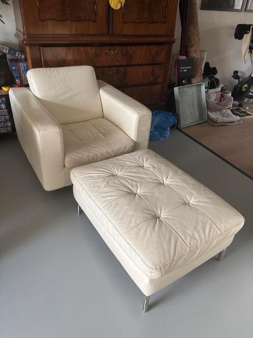 Leren Fauteuil met Hocker (metk Natuzzi ), Huis en Inrichting, Fauteuils, Gebruikt, Leer, 75 tot 100 cm, Ophalen of Verzenden