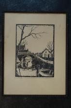 houtsnede brug Lange Houtweg in Loosduinen, C. Steiger 1930, Antiek en Kunst, Kunst | Etsen en Gravures, Verzenden