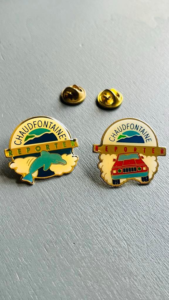 Chaudfontaine Reporter Speldjes (2 stuks), Verzamelen, Speldjes, Pins en Buttons, Gebruikt, Speldje of Pin, Dier of Natuur, Ophalen of Verzenden