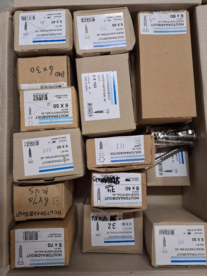 RVS Houtdraadbouten, Doe-het-zelf en Verbouw, IJzerwaren en Bevestigingsmiddelen, Nieuw, Minder dan 50 mm, Rvs, Ophalen of Verzenden