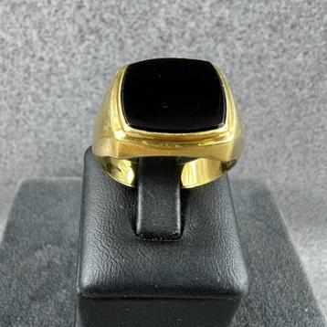 Gouden Ring | 14k | 6,4g | onyx ring | mt 19 | 395099 beschikbaar voor biedingen
