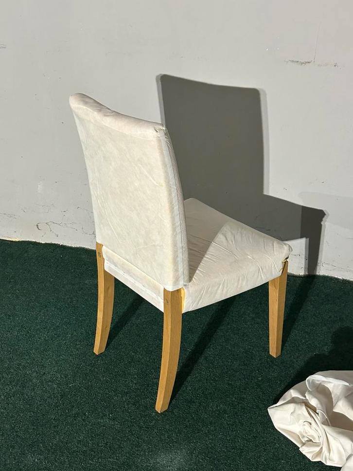 8 x IKEA HENDRIKSEN eetkamer stoelen, Huis en Inrichting, Stoelen, Gebruikt, Vijf, Zes of meer stoelen, Hout, Stof, Wit, Ophalen of Verzenden