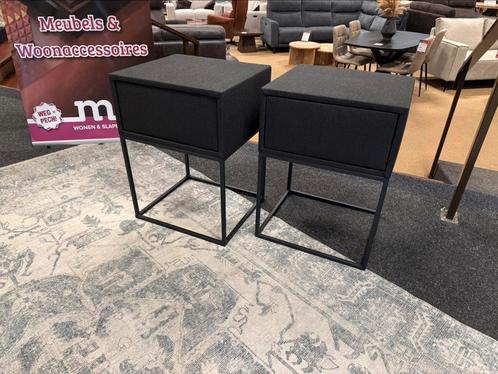 Nachtkastjes Zwart/Metaal 2x €139,- Direct/leverbaar E-7126, Huis en Inrichting, Slaapkamer | Nachtkastjes, Nieuw, 55 tot 70 cm
