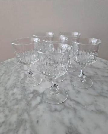 Vintage set 6 kristallen wijnglazen geslepen glas beschikbaar voor biedingen
