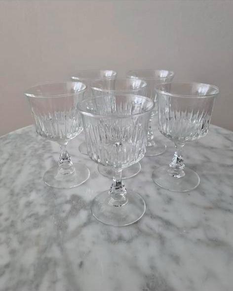 Vintage set 6 kristallen wijnglazen geslepen glas, Verzamelen, Glas en Borrelglaasjes, Zo goed als nieuw, Overige typen, Ophalen of Verzenden