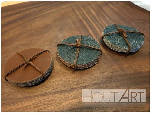 Set leren onderzetters bruin gevlamd, Huis en Inrichting, Woonaccessoires | Onderzetters, Nieuw, Glas of Kopje, Ophalen of Verzenden