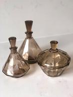 Vintage rookglas parfumflesjes glas schaaltje, Ophalen of Verzenden