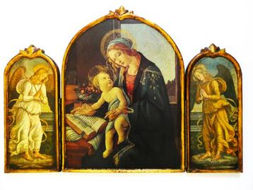 Oud drieluik Icoon Madonna van het Boek met 2 Aartsengelen