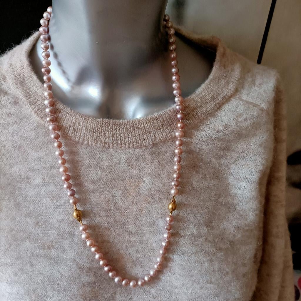 Schoeffel Parelsnoer roze, Ophalen of Verzenden, Zo goed als nieuw, Roze, Goud