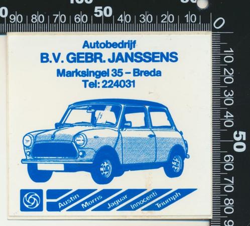 Sticker: Autobedrijf Janssens - Leyland - Austin - Morris -, Verzamelen, Stickers, Auto of Motor, Ophalen of Verzenden