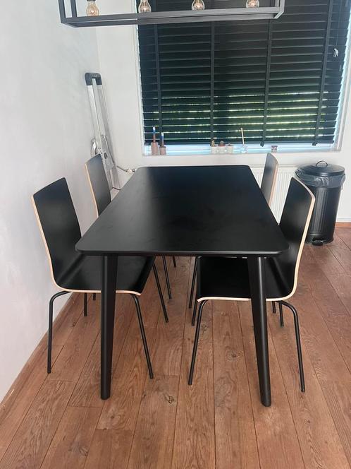 Zwarte eetkamerset te koop, Huis en Inrichting, Complete eetkamers, Zo goed als nieuw, 4 tot 6 stoelen, Ophalen