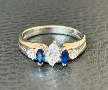 Gouden ring/ natuurlijke diamant&saffier/certificaat/nieuw! beschikbaar voor biedingen