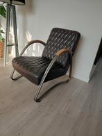 Stijlvolle lederen fauteuil met metalen frame, Gebruikt, Minder dan 75 cm, Ophalen of Verzenden, 50 tot 75 cm