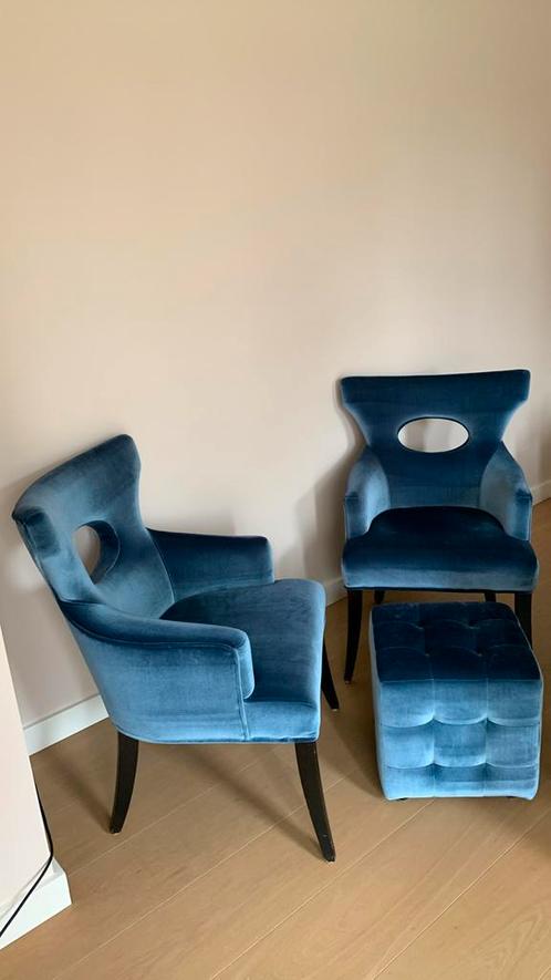 Kuka set met 2 velvet fauteuils en poef, Huis en Inrichting, Fauteuils, Gebruikt, Ophalen of Verzenden