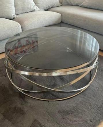 Ronde Salontafel – Aluminium Frame met Getint Glas beschikbaar voor biedingen