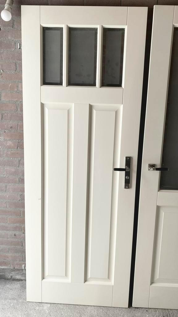 Zware houten opdek deur maat 200,5 x 75cm met glas en beslag, Doe-het-zelf en Verbouw, Deuren en Horren, Zo goed als nieuw, Binnendeur