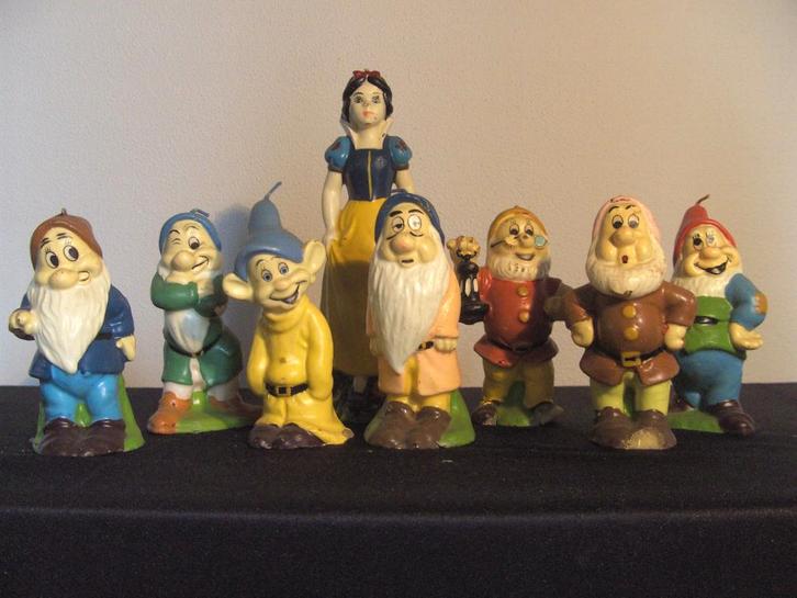 Vintage, grote kaarsenset Sneeuwwitje en de 7 dwergen, Verzamelen, Disney, Gebruikt, Beeldje of Figuurtje, Sneeuwwitje of Doornroosje