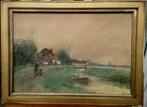 ~1900 Larense School? Landschap met moeder en dochter , aqua, Antiek en Kunst, Ophalen of Verzenden