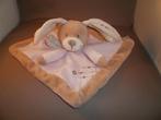 nicotoy konijn doek bruin/crème roze 22x22 cm velours nr c, Kinderen en Baby's, Speelgoed | Knuffels en Pluche, Ophalen of Verzenden