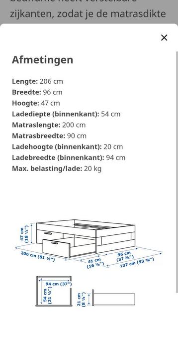 IKEA Brimnes Bedframe 90x200 cm - Wit met opberglades - afbeelding 2