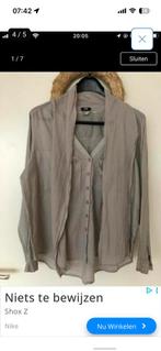 40 -L -Mooie grijze H&M blouse - dubbellaags katoen, Ophalen of Verzenden, Zo goed als nieuw, Maat 38/40 (M), Grijs