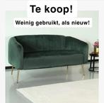 Groene velvet bankje met gouden poten, Ophalen, Zo goed als nieuw, Rechthoekig, 125 cm of meer