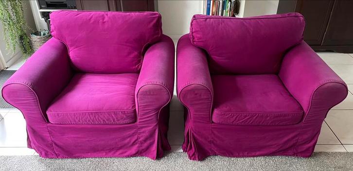Twee Bemz fuchsia roze hoezen voor de IKEA Ektorp fauteuil, Huis en Inrichting, Fauteuils, Gebruikt, Stof, 75 tot 100 cm, Ophalen of Verzenden