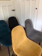 eettafel stoelen stof 4x ( geel, petrol, zwart en grijs), Ophalen, Gebruikt, Overige kleuren, Vier