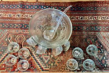 *** VINTAGE 15-delig Glazen Punch-/Fruit-Bowlset €35,- beschikbaar voor biedingen