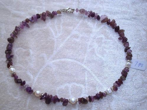 Ketting van amethist en echte parels, Sieraden, Tassen en Uiterlijk, Kettingen, Zo goed als nieuw, Steen of Mineraal, Paars, Ophalen of Verzenden