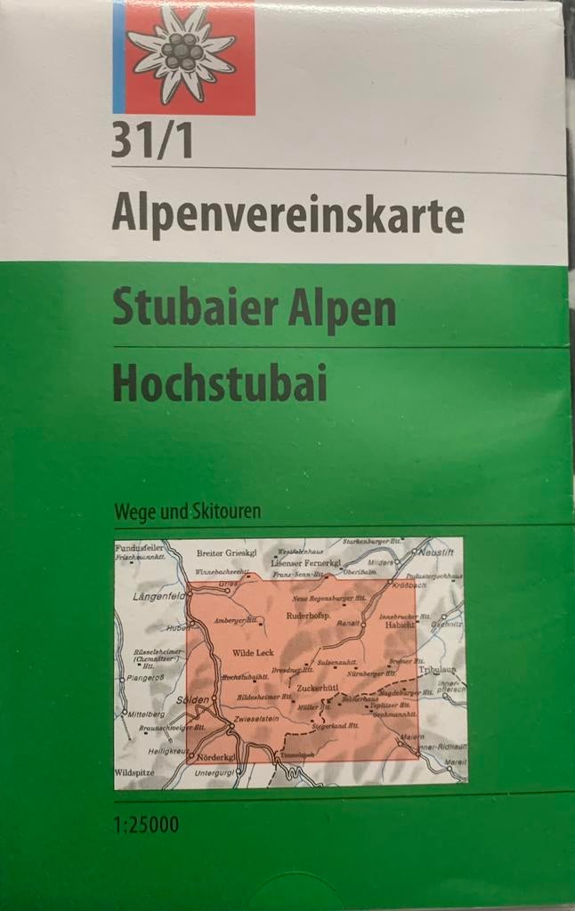 DAV Alpenvereinskarte 31/1 Stubaier Alpen - Hochstubai, Boeken, Atlassen en Landkaarten, Ophalen of Verzenden, Zo goed als nieuw
