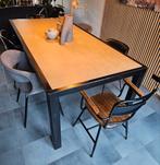 Eettafel massief beukenblad en stalen ombouw, Huis en Inrichting, Tafels | Eettafels, Ophalen, Gebruikt, 100 tot 150 cm, 200 cm of meer