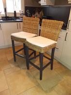 Rieten barkrukken set, Met voetsteun, Hout, 60 tot 90 cm, Ophalen of Verzenden