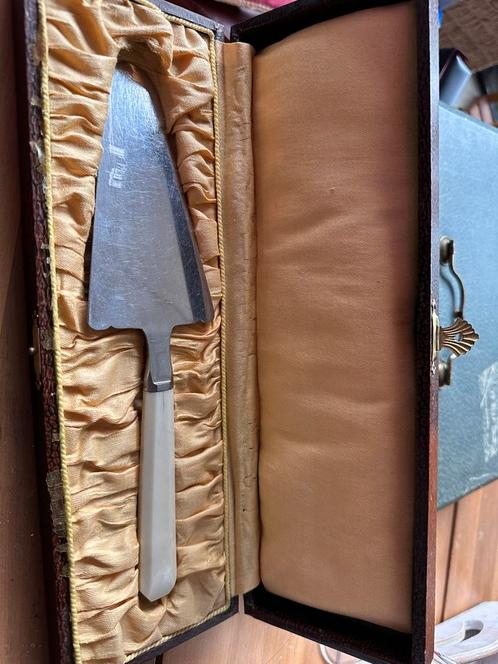 Antieke Franse taartschep met originele luxe etui –1900-1930, Antiek en Kunst, Antiek | Bestek, Ophalen of Verzenden