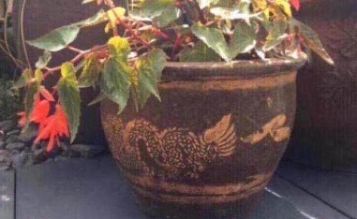 Grote stevige terracotta bloembak draken dubbelgebakken div, Tuin en Terras, Bloempotten, Zo goed als nieuw, Steen, Binnen, Minder dan 40 cm