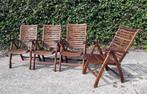 4 Queens Teak standenstoelen, inklapbaar, Ophalen, Gebruikt, Teakhout, Verstelbaar