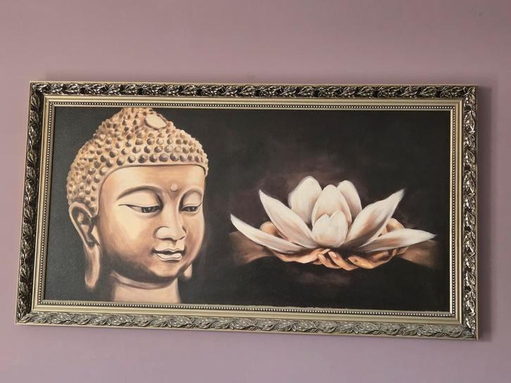 Buddha Schilderij met Lotusbloem - Ingelijst, Antiek en Kunst, Kunst | Schilderijen | Klassiek, Ophalen