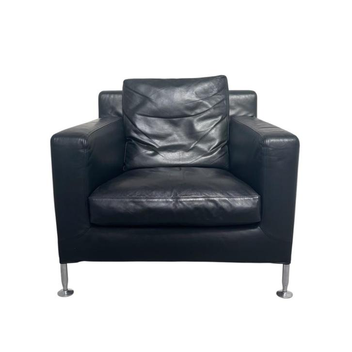 B&B Italia lounge chair fauteuil jaren 80 90, Huis en Inrichting, Fauteuils, Gebruikt, Leer, Metaal, 75 tot 100 cm, 75 tot 100 cm