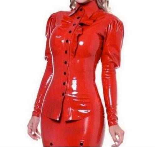 Prachtige lakblouse met ruches, tm 7XL, Kleding | Dames, Blouses en Tunieken, Nieuw, Rood, Verzenden