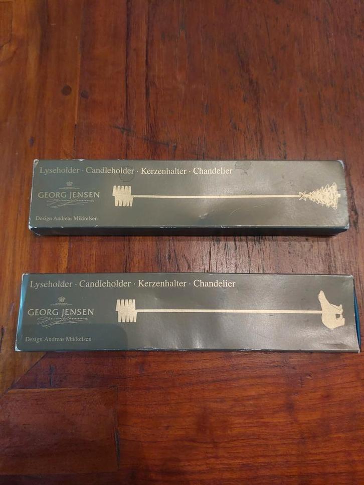 Georg Jensen 2 gouden kaarsenhouders ijsbeer en kerstboom, Diversen, Kerst, Gebruikt, Ophalen of Verzenden