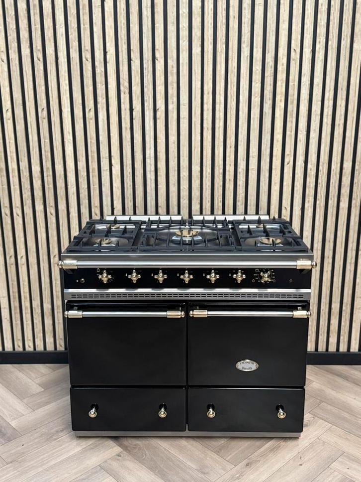 Luxe Lacanche 100cm Zwart Dubbele Oven Gas, Witgoed en Apparatuur, Fornuizen, Vrijstaand, Gas, 5 kookzones of meer, 90 tot 95 cm