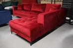 Chique bank hoekbank lounge velvet velours rood bankstel, Ophalen, 250 tot 300 cm, Hoekbank, Zo goed als nieuw